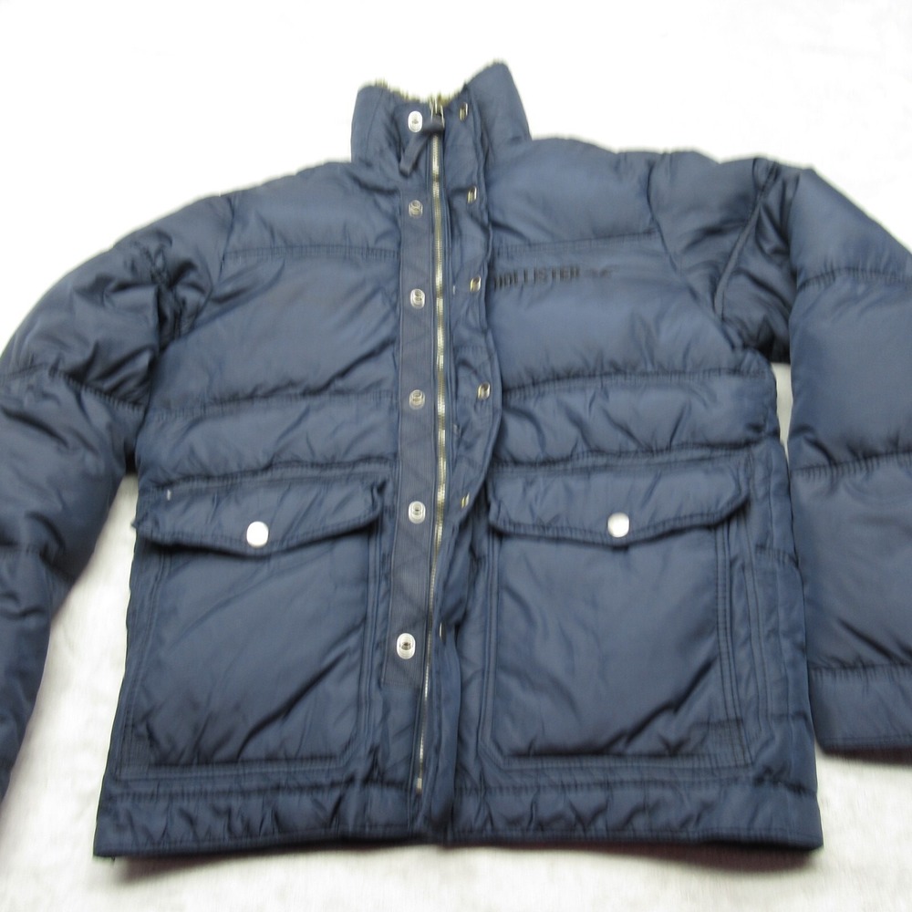 Hollister Down Jacket Men? Small Blue Faux Fur Collar Lined Insulated Puffer